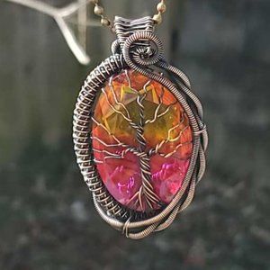 HAND CRAFTED NATURAL Quartz Crystal WIRE WRAPPED Necklace Pendant NWT